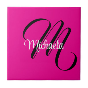 Carreau Monogramme minimaliste moderne initial nom rose ch