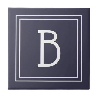 Carreau Monogramme Moderne de Famille Initial Bleu et Blan
