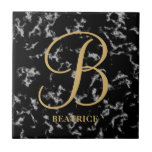 Carreau Monogramme moderne de la typographie de l'or en ma<br><div class="desc">Monogramme moderne de la typographie de l'or en marbre noir</div>