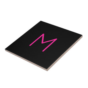 Carreau Monogramme moderne éditable rose et noir