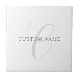 Carreau Monogramme Moderne Élégant Gris & Blanc (modifia
