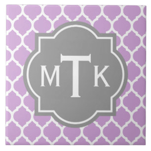 Carreau Monogramme moderne gris et Lilac Motif treillis