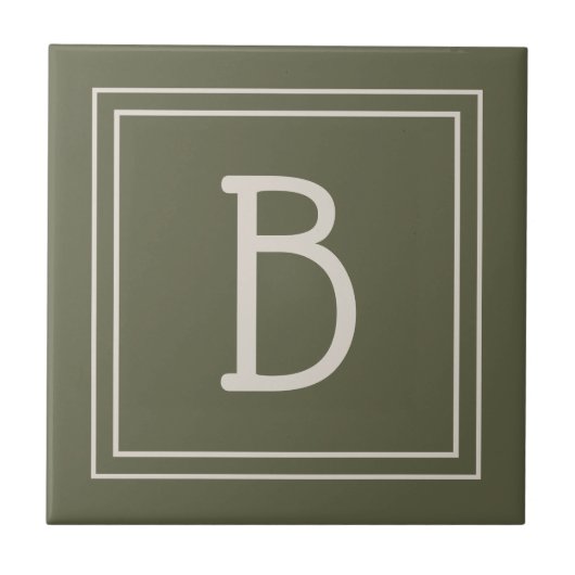 Carreau Monogramme Moderne Initiale Vert Mousse & Blanc Ca (Devant)