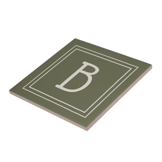 Carreau Monogramme Moderne Initiale Vert Mousse & Blanc Ca (Côté)