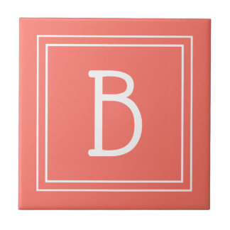 Carreau Monogramme moderne mis à jour Corail & Initiale bl