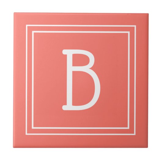 Carreau Monogramme moderne mis à jour Corail & Initiale bl (Devant)