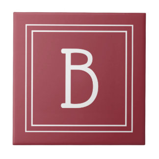 Carreau Monogramme Moderne Rouge Cramoisi & Blanc Initiale