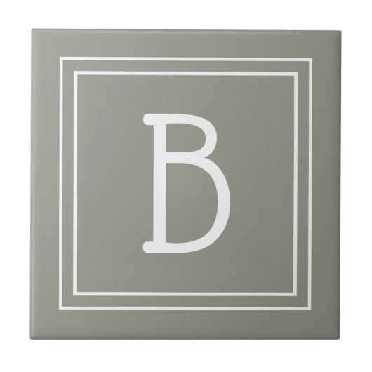 Carreau Monogramme moderne Sage initial Vert Blanc Simple (Devant)