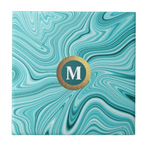 Carreau monogramme moderne turquoise agate