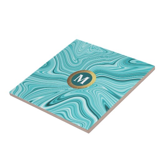 Carreau monogramme moderne turquoise agate (Côté)