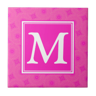 Carreau Monogramme motif rose chaud cercles
