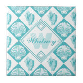 Carreau Monogramme nautique de plage de diamant bleu de (Devant)