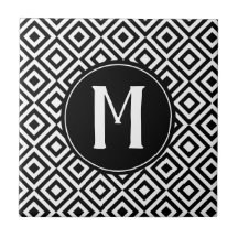 Monogramme noir et blanc Motif de diamant géométri