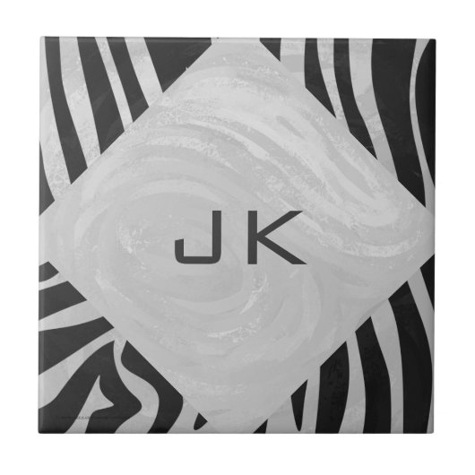 Carreau Monogramme noir et gris clair Zebra (Devant)