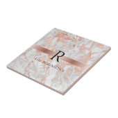 Carreau Monogramme noir et nom, marbre d'or blanc et Rose (Côté)