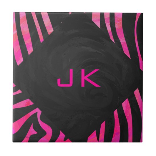 Carreau Monogramme noir et rose chaud Zebra Design (Devant)