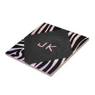Carreau Monogramme noir et rose Zebra