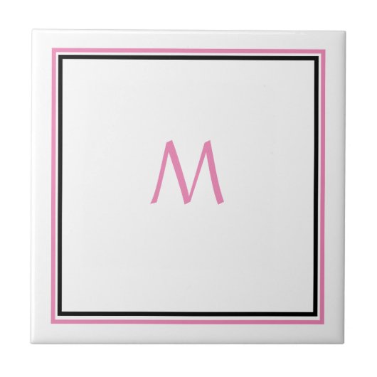 Carreau Monogramme noir rose Nom personnalisé initial Cade (Devant)