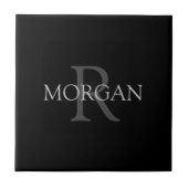 Carreau Monogramme & nom DIY, Classique noir avec texte gr (Devant)
