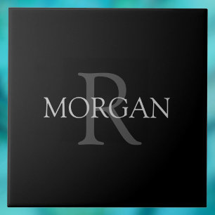 Carreau Monogramme & nom DIY, Classique noir avec texte gr