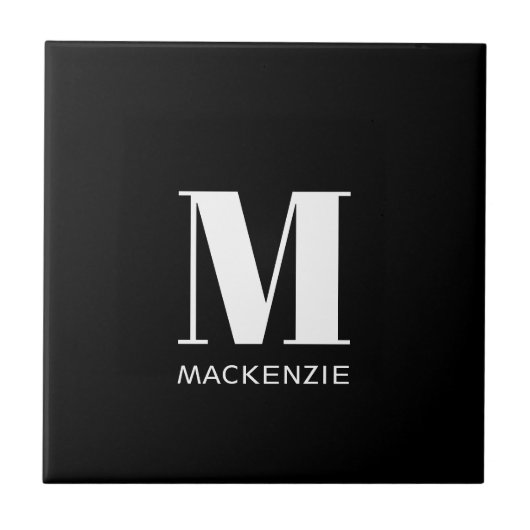 Carreau Monogramme Nom initial Simple Noir et Blanc (Devant)