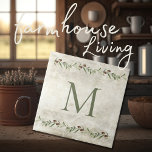 Carreau Monogramme Olive & Branches Rustique Personnalisé<br><div class="desc">Des branches d'olivier rustiques à l'aquarelle. Personnalisez avec votre monogramme familial. Mélangez et faites correspondre d'autres tuiles pour créer votre look parfait. 100% de satisfaction client avec "Zazzle" tous les jours.</div>