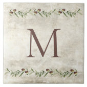 Carreau Monogramme Olive Garland Rustique Personnalisé Bro (Devant)