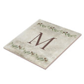 Carreau Monogramme Olive Garland Rustique Personnalisé Bro (Côté)