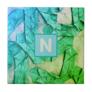 Carreau Monogramme ombre cyan turquoise vert nautique abst