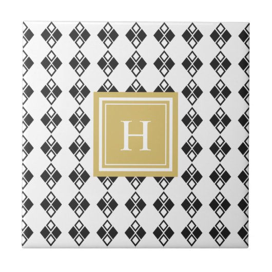 Carreau Monogramme or noir blanc arlequin motif (Devant)