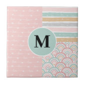 Carreau Monogramme Patchwork Hearts Rainbow Ceramic Tile (Devant)