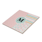 Carreau Monogramme Patchwork Hearts Rainbow Ceramic Tile (Côté)