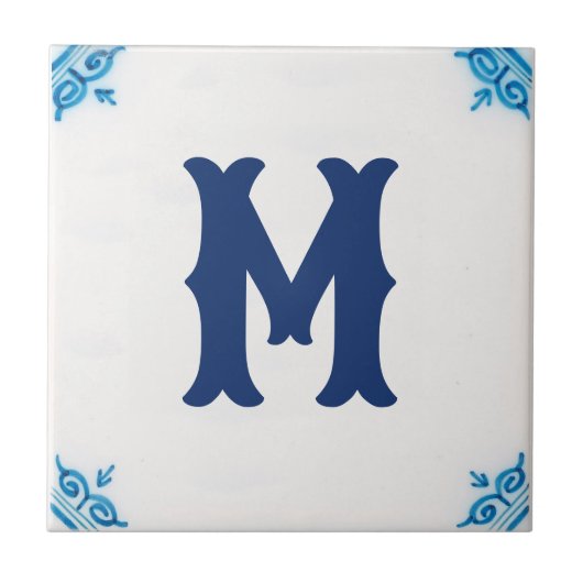 Carreau monogramme personnalisé Carrelage bleu Delft (Devant)