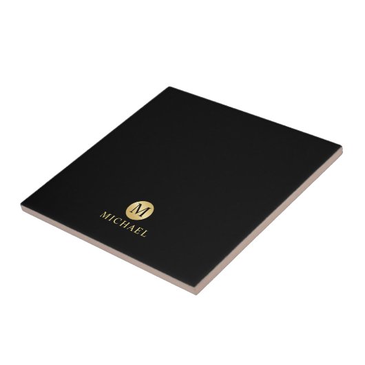 Carreau Monogramme personnalisé de luxe noir et or (Côté)