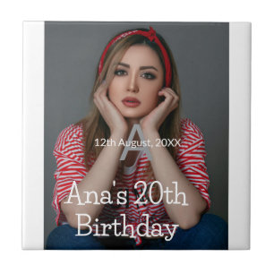 Carreau Monogramme photo joyeux 20e anniversaire gris blan
