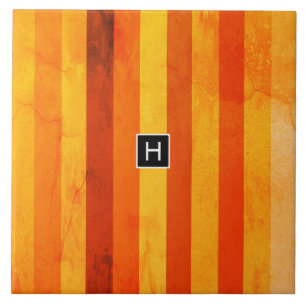 Carreau Monogramme rayures orange rouge altéré chaud