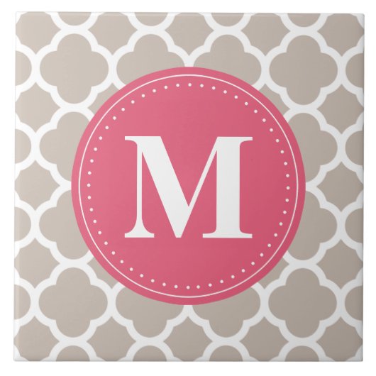 Carreau Monogramme rose Lin Gris Quatrefoil Motif (Devant)