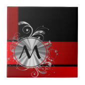 Carreau Monogramme rouge et argenté moderne (Devant)