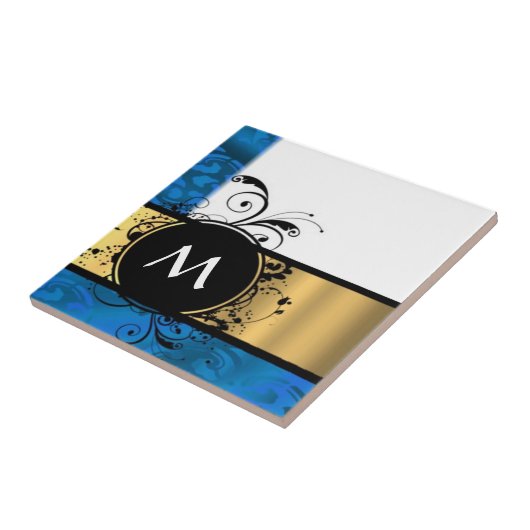Carreau Monogramme royal bleu et or (Côté)