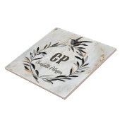 Carreau Monogramme Russe Marbre blanc Oiseau Wreath Person (Côté)