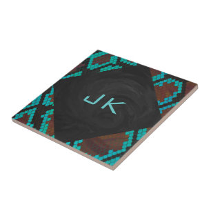 Carreau Monogramme serpent impression Brown et Turquoise