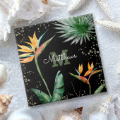 Carreau Monogramme Tropical Palm Foliage Script Or Noir