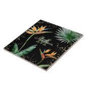Carreau Monogramme Tropical Palm Foliage Script Or Noir (Côté)