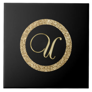 Carreau Monogramme U, or sur fond noir de minuit,