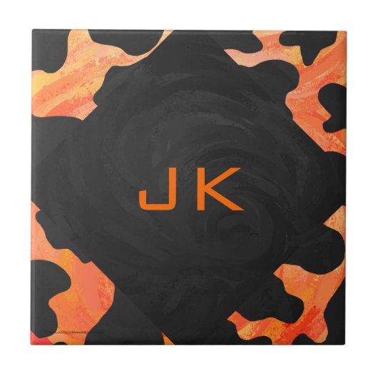 Carreau Monogramme vache noir et orange Impression (Devant)