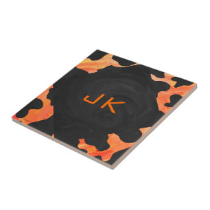 Carreau Monogramme vache noir et orange Impression
