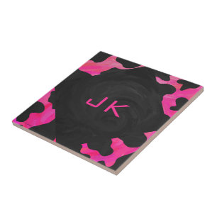 Carreau Monogramme vache rose chaud et noir