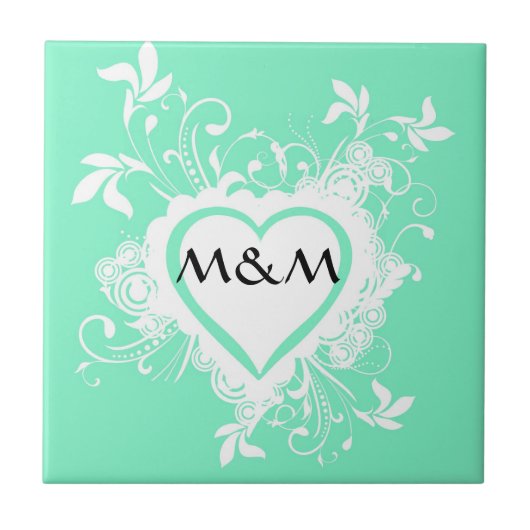 Carreau Monogramme vert et coeur (Devant)