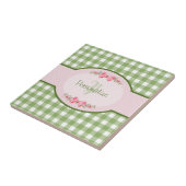Carreau Monogramme vert Girly de guingan avec le nom (Côté)