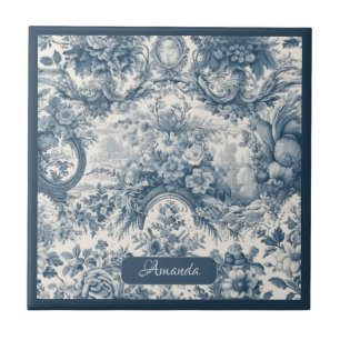 Carreau monogramme vintage fleuri Blue toile de jouy